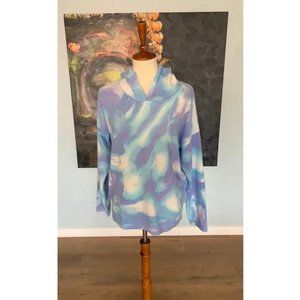 NWT Women's CENY Fleece Hooded Sweatshirt Size Large Blue Tiedye G188